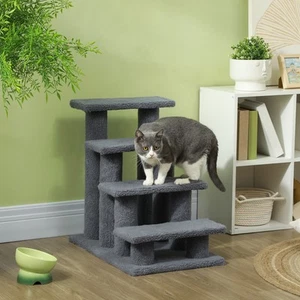 Multi-Level Carpeted Cat Scratching Post Pet Stairs - Gray - Picture 1 of 11