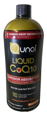 Qunol Líquido CoQ10 100mg Absorción Superior Suplemento Natural Naranja Piña Foto 1 de 3