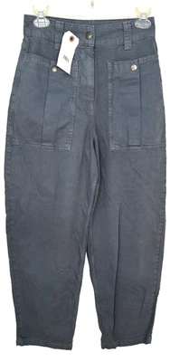 Calça feminina Topshop sarja cano cintura alta tamanho 4 nova com etiquetas azul-petróleo/cinza mistura de linho - Imagem 1 de 4