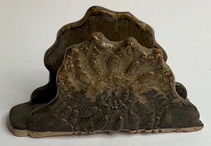 Vtg Handmade Napkin Letter Holder Folk Native Art Pottery Ceramic Brown Swirl - Picture 1 of 8