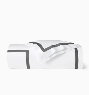 Sferra Estate White King Duvet & Boudoir Sham Charcoal Applique Stripe Italy NEW - Image 1 of 4