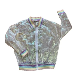 Miss J Kids Bomber Jacket, Iridescent, Rainbow, See-Through Zip Up  - Picture 1 of 6