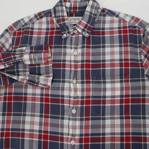 J Crew Shirt Mens Medium Madras Plaid Cotton Button Down Long Sleeve casual - Picture 1 of 12