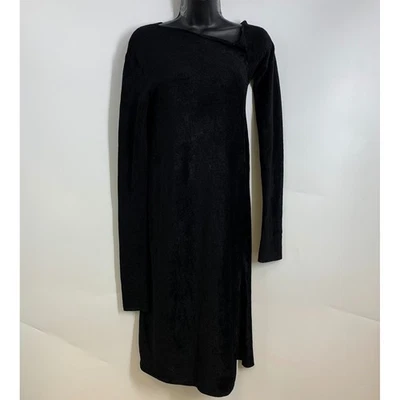 Helmut Lang Black Terrycloth Asymmetrical Neck Long Sleeve Midi Dress Size S - Image 1 of 4