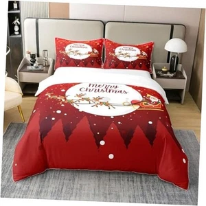 Merry Christmas 100% Cotton Duvet Cover Cute Elk Wild Animals Bedding Set for - Picture 1 of 8