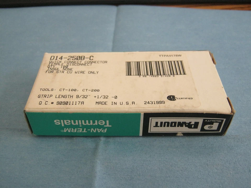 Lote de Panduit: D14-250B-C. Conector de conexión rápida. Cantidad. 100. Nuevo stock antiguo  Foto 1 de 1