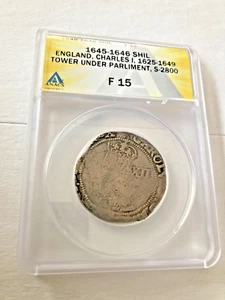 1645-46 England Great Britain 1 Shilling Charles I S-2800, ANACS F 15 - Picture 1 of 3