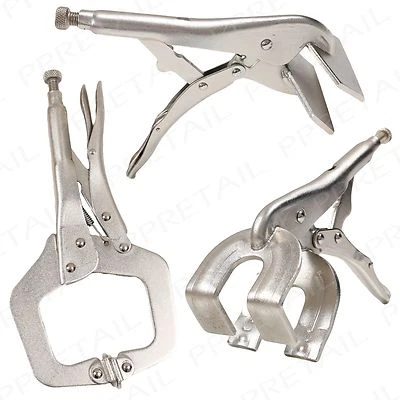 WHL 3Pc Welding Clamp Set/Kit CARBON STEEL C-Clamp Sheet Metal Pliers Nickel Plated