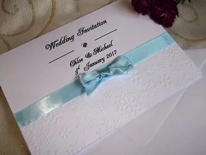 Sample WINTER WEDDING INVITATION 5 X 7 Personalised Embossed Snowflakes HANDMADE - Picture 1 of 1