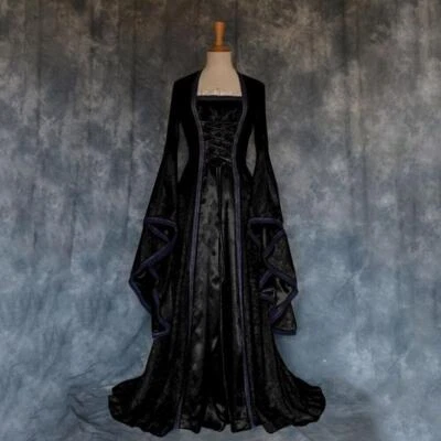 Women Victorian Renaissance Medieval Witch Fancy Dress Costume Party Long Dress - Image 1 of 4