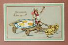Easter Huge Omelette. Boy Cook. Gold Cart Tsarist Russia Postcard Taganrog 1914