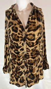 INC International Concepts Women’s XL Leopard Ruched Button Front Blouse - Picture 1 of 6