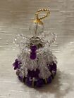 Vtg Purple Handmade Christmas Bead And Safety Pin Angel Ornament Folk Tramp Art