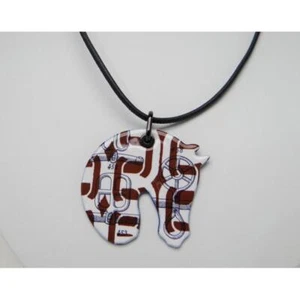 Authentic HERMES Tattersall PM Enamel Necklace Pendant Brown White Black used - Picture 1 of 6