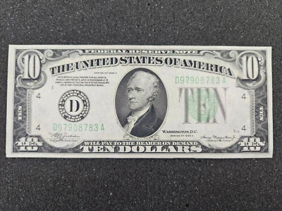🌟 FR#2006 $10 1934-A Federal Reserve Note CLEVELAND DGS Dark Green Seal UNC - Image 1 of 4