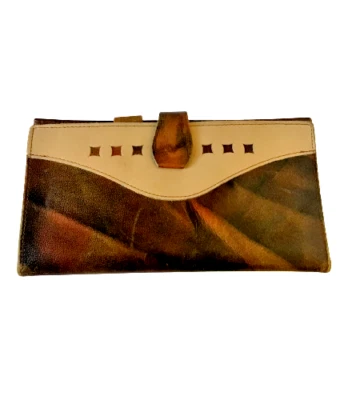 Carteira Cameo Pocketbook Feminina Couro de Vaca Marrom Ocidental Bronzeado Rústico Boho Vintage Anos 70 - Imagem 1 de 4