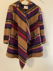 Maison Jules Boho Sz S Poncho Hooded Cardigan Sweater Striped Aztec Blanket - Picture 1 of 8