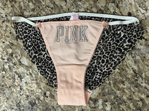 Victoria’s Secret Pink Peach Leopard Lace Y2K String Bikini Panties Small NWT - Picture 1 of 3
