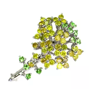 K18WG Treat Yellow Diamond Green Garnet Brooch TYD1.40CT GG0.30CT Bouquet Flower - Picture 1 of 5