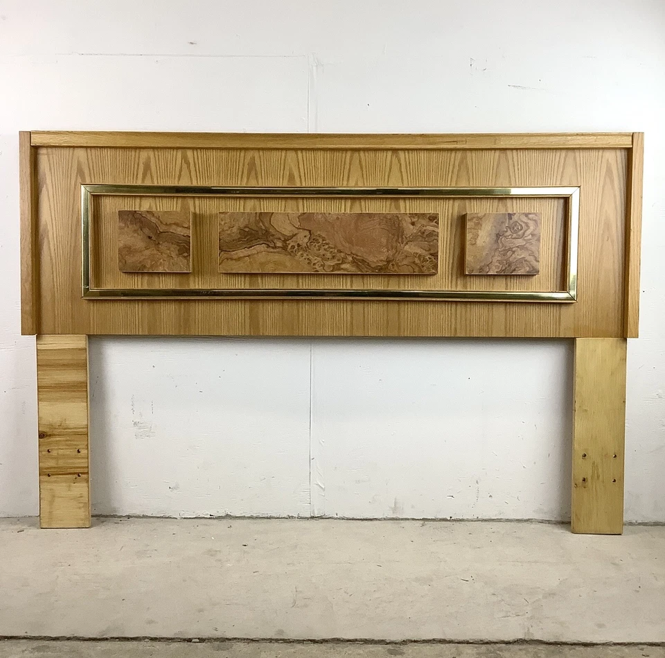 Vintage Modern Burl and Oak Headboard- Queen - Image 1 of 4