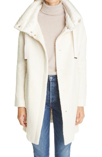 OFF WHITE Piumino donna Herno metallizzato lavorato a maglia taglia 18 US (54) bianco sporco