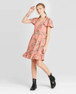 Women's Short Sleeve V-Neck Button-Down Mini Dress - Xhilaration -Coral -M - S40 - Picture 1 of 5