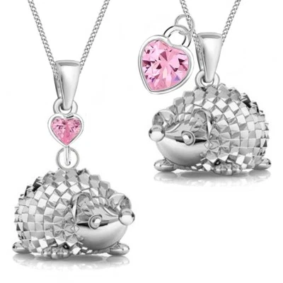 Igel Anhänger Hals Kette 925 Sterling Silber  Tierkette Rosa Herz Mädchen Damen - Bild 1 von 2