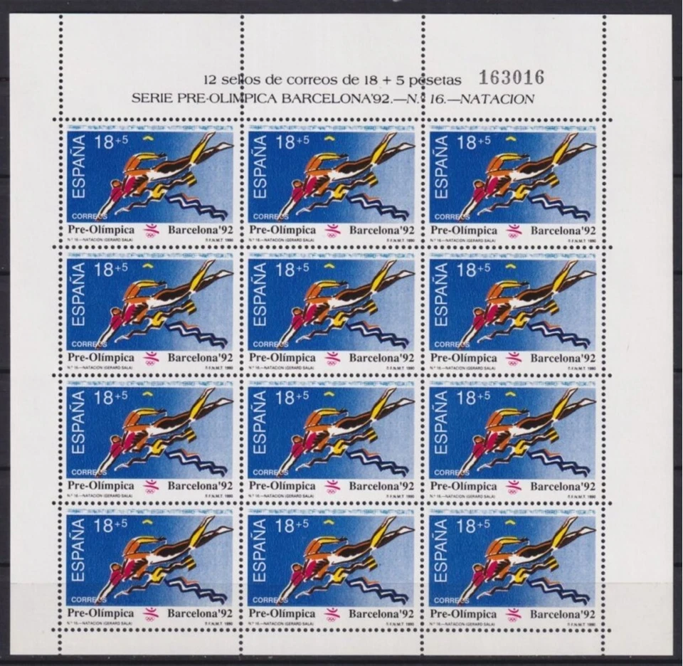 F-EX51087 西班牙 MNH 1990 奥林匹克巴塞罗那 MINISHEET No16 游泳自然。 — 第 1/1 张图片