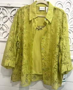 Blusa Alfred Dunner 2 por 1 Talla 16 Gráfico Manga 3/4 Burnouts Bling Estrás - Imagen 1 de 13