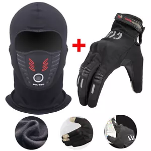 Winter Fleece Motorcycle Gloves Touchscreen Cycling Riding Gloves+Warm Balaclava - Picture 1 of 16