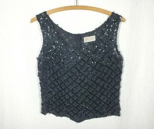 Vtg 60s Sheer Sequin Top M/L Black Button Back Party Sparkle Shirt Goth Koret - Picture 1 of 10