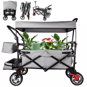 300KG Bollerwagen Faltbar mit Dach Kinder Handwagen PU Räder mit Bremsen Grau DE - Bild 1 von 12