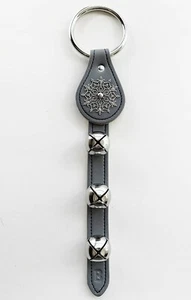 GRAY LEATHER SNOWFLAKE BELL STRAP WITH NICKEL PLATED BELLS - Picture 1 of 1
