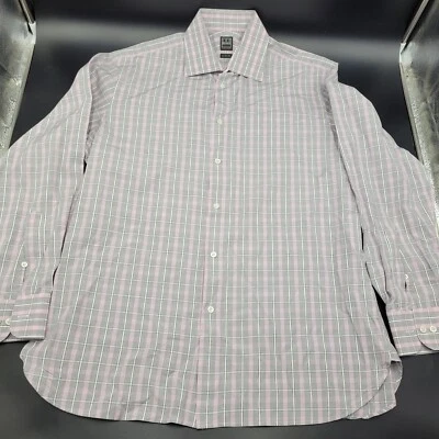 Camisa Abotonada Ike Behar Hecha en Italia 16 34/35 Gris, Rosa Blanco Rayas Foto 1 de 4
