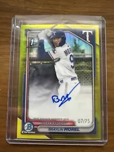 2024 Bowman Chrome Braylin Morel Prospect Auto Yellow Refractor 1st #7/75 - Picture 1 of 2