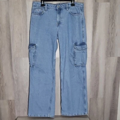 Pantalones de mezclilla Tommy Hilfiger para mujer 12/31 tiro bajo pierna ancha bolsillo cargo Y2K lavado ligero Foto 1 de 4