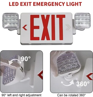 WYZM LED Exit Sign Emergency Combo Light with Adjustable Two Head Battery UL,US Ship