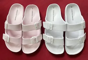 Ex Dorothy Perkins Sandalen mit zwei Schnallen Riemen Strand/Sommer Schieberegler rosa oder weiß - Bild 1 von 14