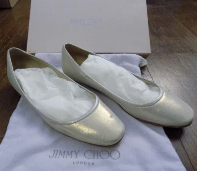 Jimmy Choo Metallic Shimmer Calf Champagne Ballet Flats sz 37.5 7.5 Pretty! - Image 1 of 4