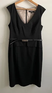 NEXT Womens Belted Pencil Dress Size 14 Sleeveless V-Neck Peplum Detail Black - Picture 1 of 7