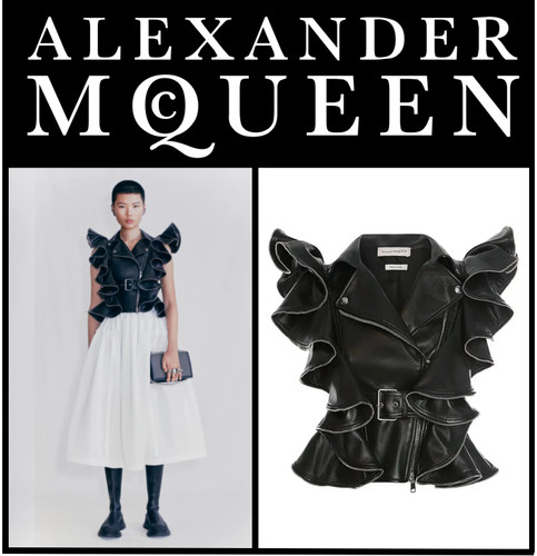 Alexander McQueen Giacca senza maniche in pelle arricciacapelli US4 IT40