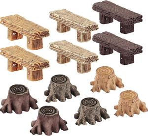 12 Pieces Miniature Garden Ornaments, Includes 6 Pieces Retro Wooden Style Bench - Picture 1 of 12