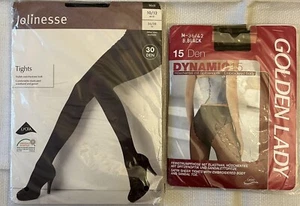 2 pairs black tights 10-12 Jalinesse (36/38) 30 Den, Golden Lady (36/42) 15 Den - Picture 1 of 9