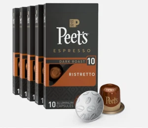 Peet's Ristretto Espresso Coffee Capsules 10 Count 5 Boxes Intensity 10 (NEW) - Picture 1 of 1