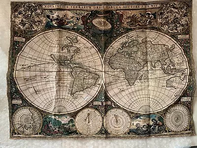 World Globe Map Tapestry Nautical Wall Hanging Old World Map Geographic Atlas - Image 1 of 4