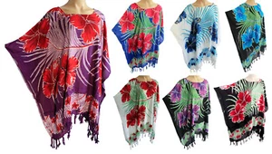 BLUMENMUSTER KAFTAN/PONCHO Tunika Top Strandmode Einheitsgröße Übergröße - Bild 1 von 34