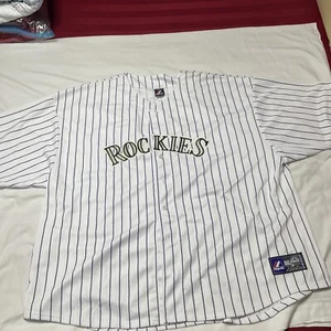 Men's Majestic Colorado Rockies White Purple Pinstripe Home Blank Jersey Sz 6X - Picture 1 of 10