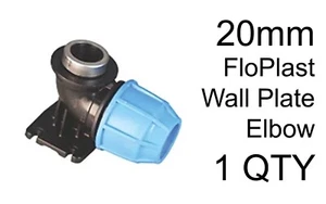 20mm FloPlast Wall Plate Elbow MDPE Plastic Compression Fittings Water Pipe - Picture 1 of 1