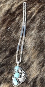 COLLAR Y COLGANTE Turquesa Vintage KokoPelli NATIVO AMERICANO Plata Esterlina - Imagen 1 de 8