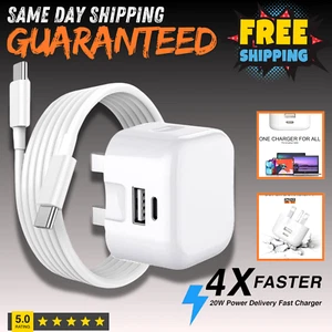 Fast 20W USB-C Charger Plug USB Cable Leads For iPhone 15 16 Plus Max Pro iPad - Picture 1 of 30